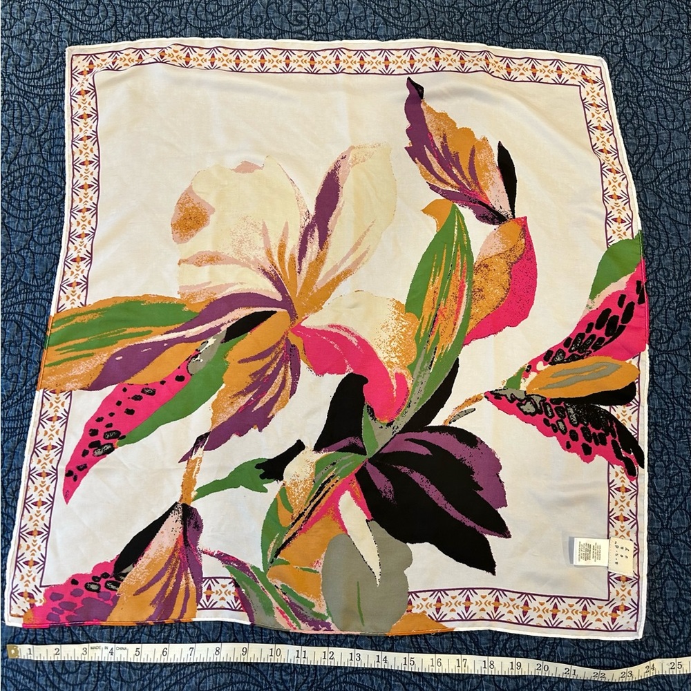 A New Day Cream and Purple Patterned Scarf - Picture 2 of 4